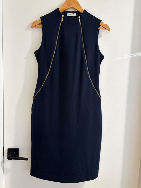 Calvin Klein Dresses & Skirts - Calvin Klein Navy Sheath Dress with Gold Zip Accents size 4